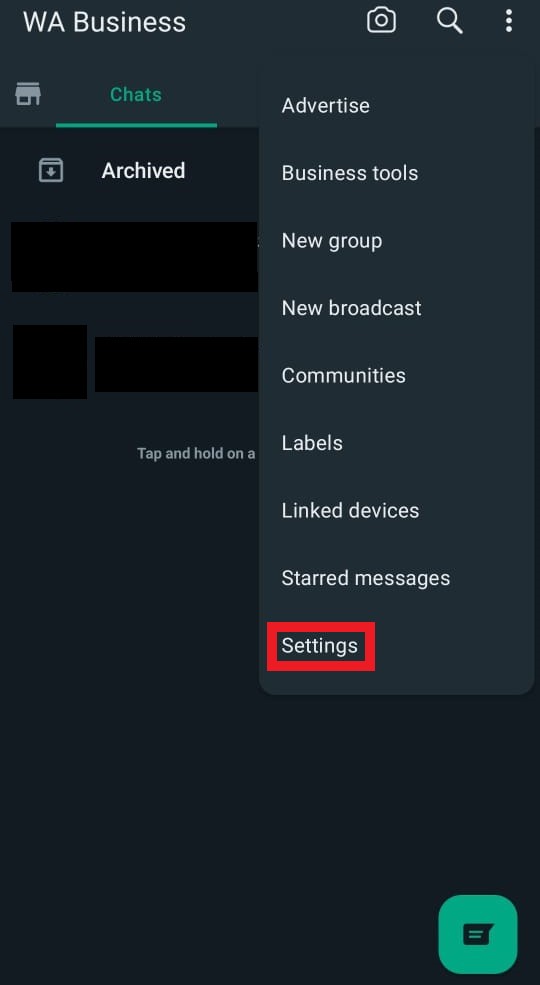 WhatsApp Settings button