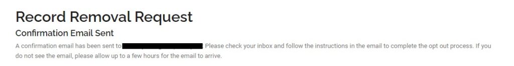 Advanced Background Checks record removal request - confirmation email sent