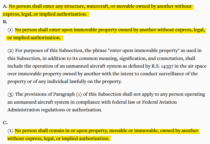 Louisiana criminal trespass 