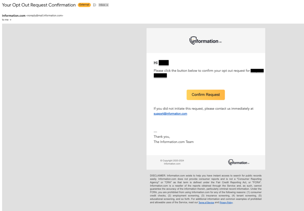 Information.com email confirmation link