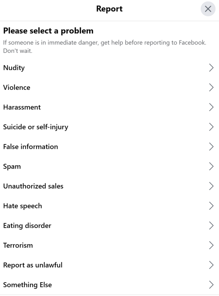 Report post on Facebook