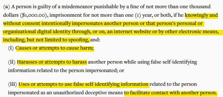 Wyoming - Unlawful impersonation through electronic means