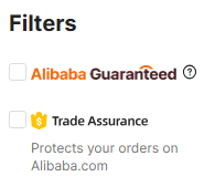 Alibaba "Trade Assurance" filter