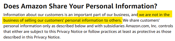 Information on whether Amazon shares your personal information