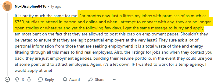 Reddit post about Apex Focus Group and email spam