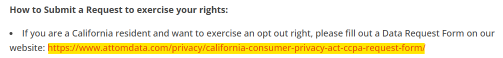 AttomData link to CCPA request form 