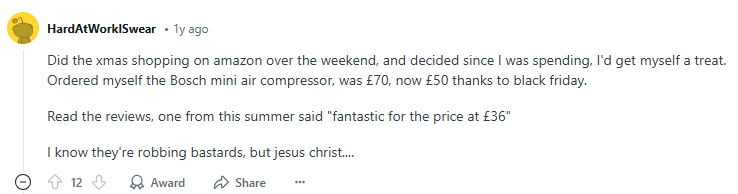 Reddit post about Black Friday sale