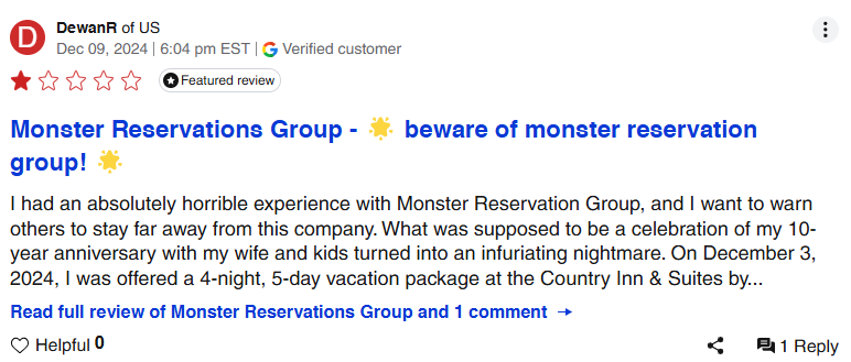 Negative review about Monster Reservations Group (which owns Booksi)