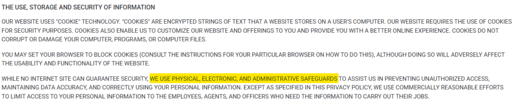 Booksi security section in its privacy policy