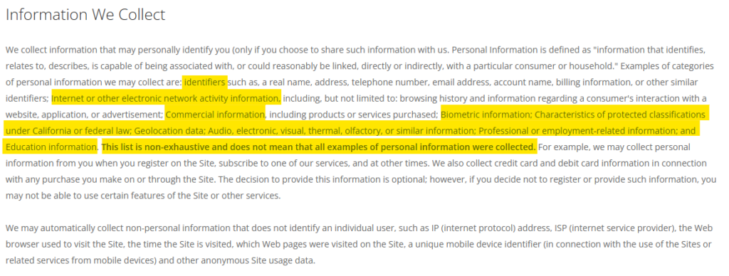 Information CarShield collects, according to its privacy policy