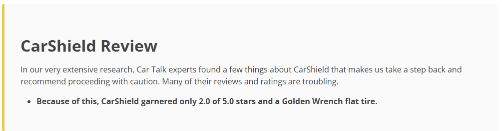 CarShield review by Car Talk