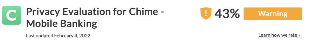 Chime privacy evaluation ("Warning") by the Common Sense Privacy Program