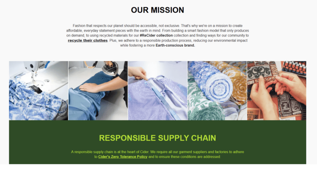 Cider "Our Mission" page