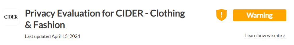 Cider privacy evaluation ("Warning") 
