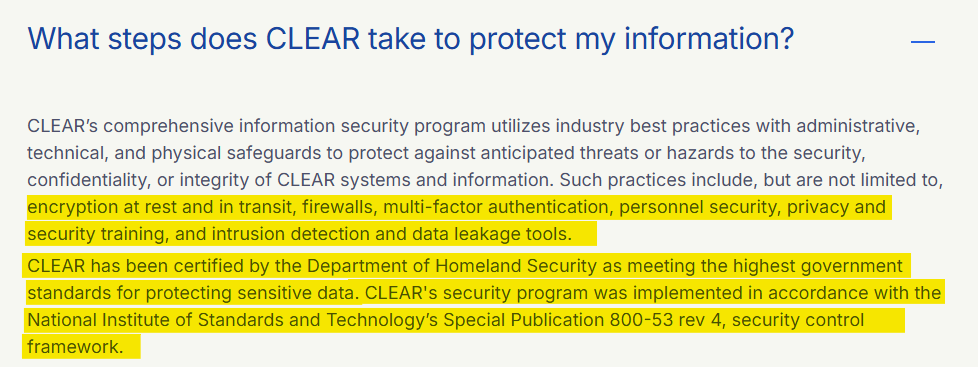 What steps does CLEAR take to protect my information? 