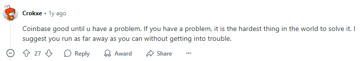 Reddit post about Coinbase 