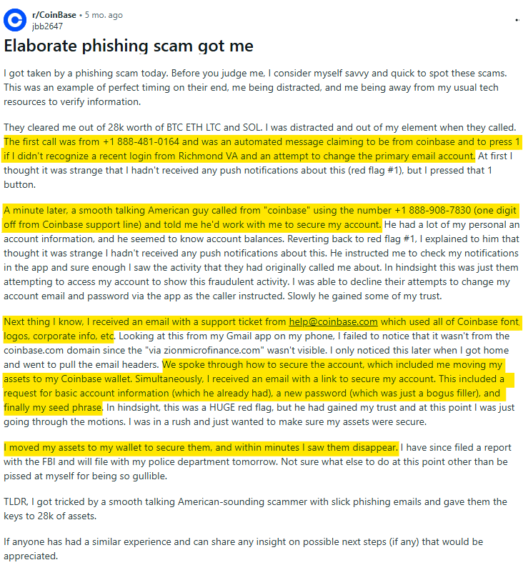 Coinbase phishing scam
