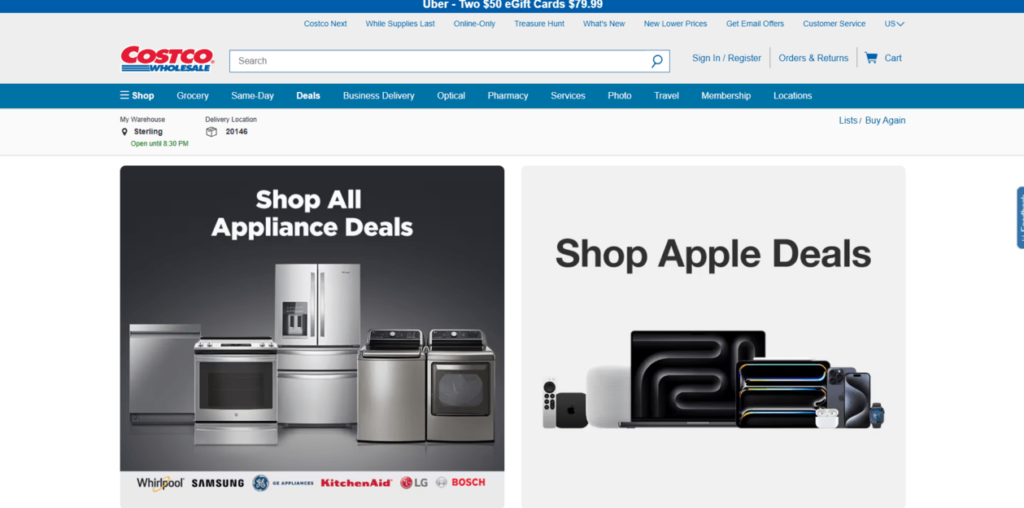 Costco homepage