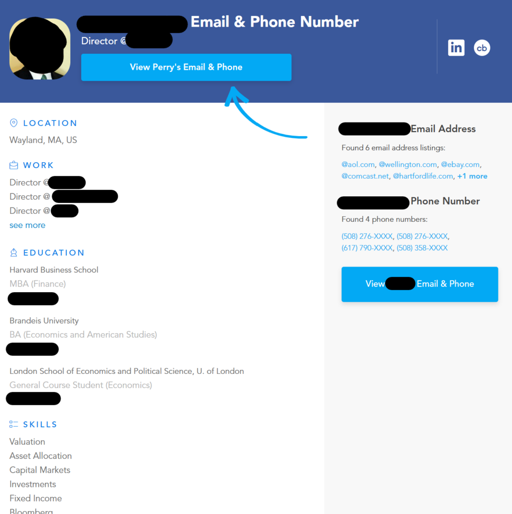 A professional's profile on a data broker website