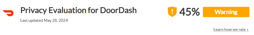The Common Sense Privacy Program privacy evaluation for DoorDash ("Warning")