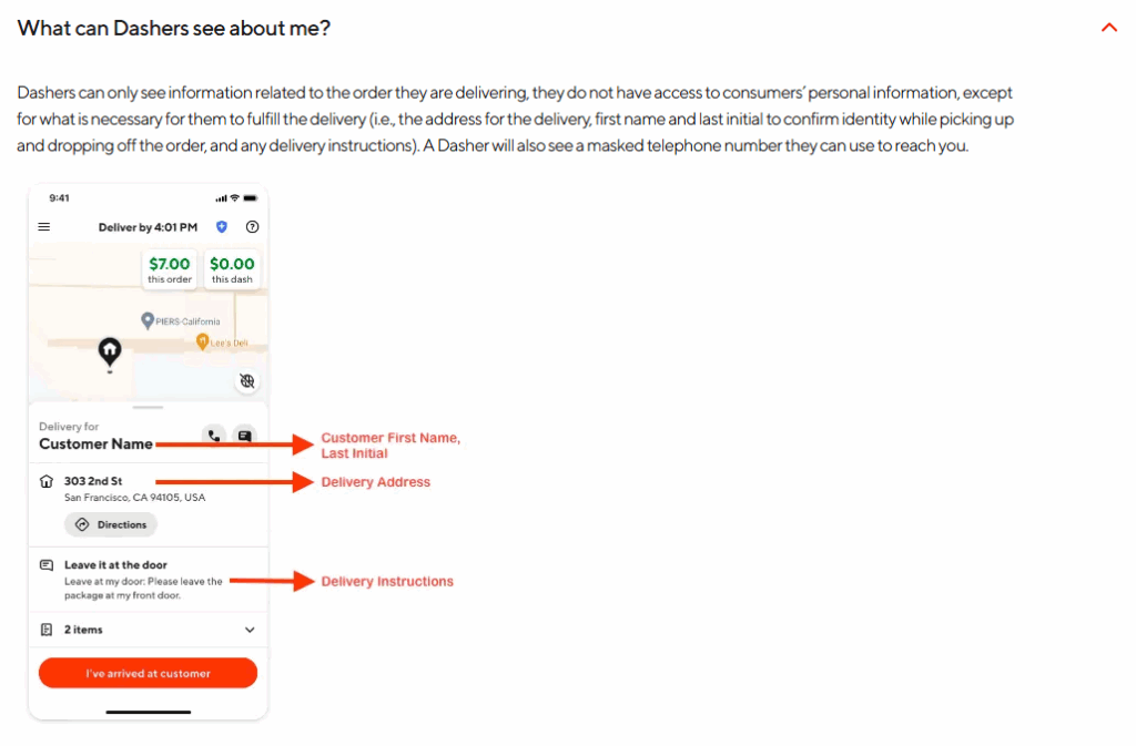 "What can Dashers see about me?" 
