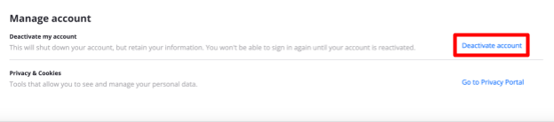 Zillow deactivate account button 