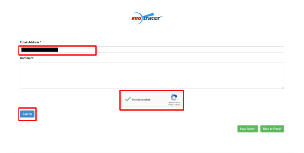 Infotracer email address form