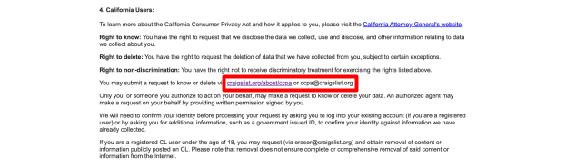 Craigslist privacy policy section four