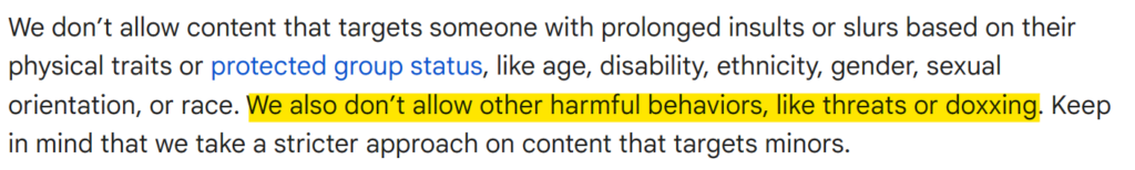 YouTube doxxing policy