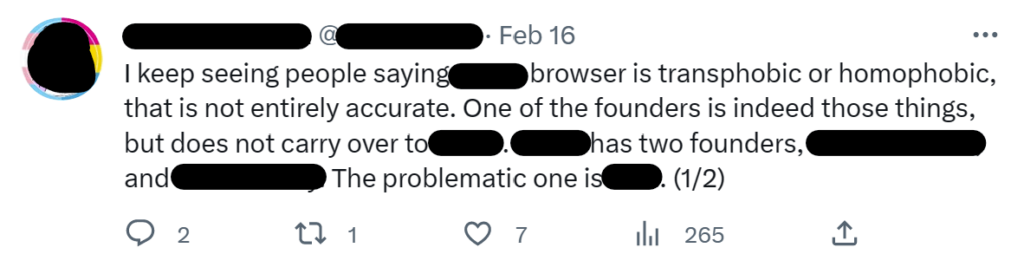 Twitter post about founder