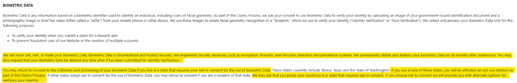 Flash Rewards biometric data