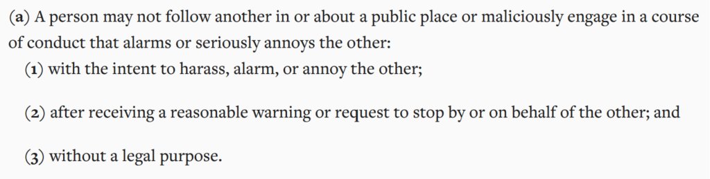 Maryland Criminal Law Code Section 3-803 - harassment