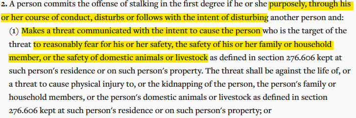 Missouri stalking in the first degree 