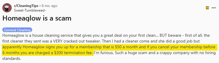 Negative Reddit post about Homeaglow