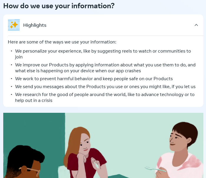 Information on how Facebook uses your information