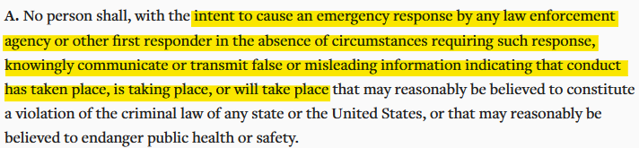 Louisiana false communication with the intent to cause an emergency response 
