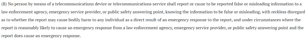 Section 2917.321 of the Ohio Revised Code - swatting