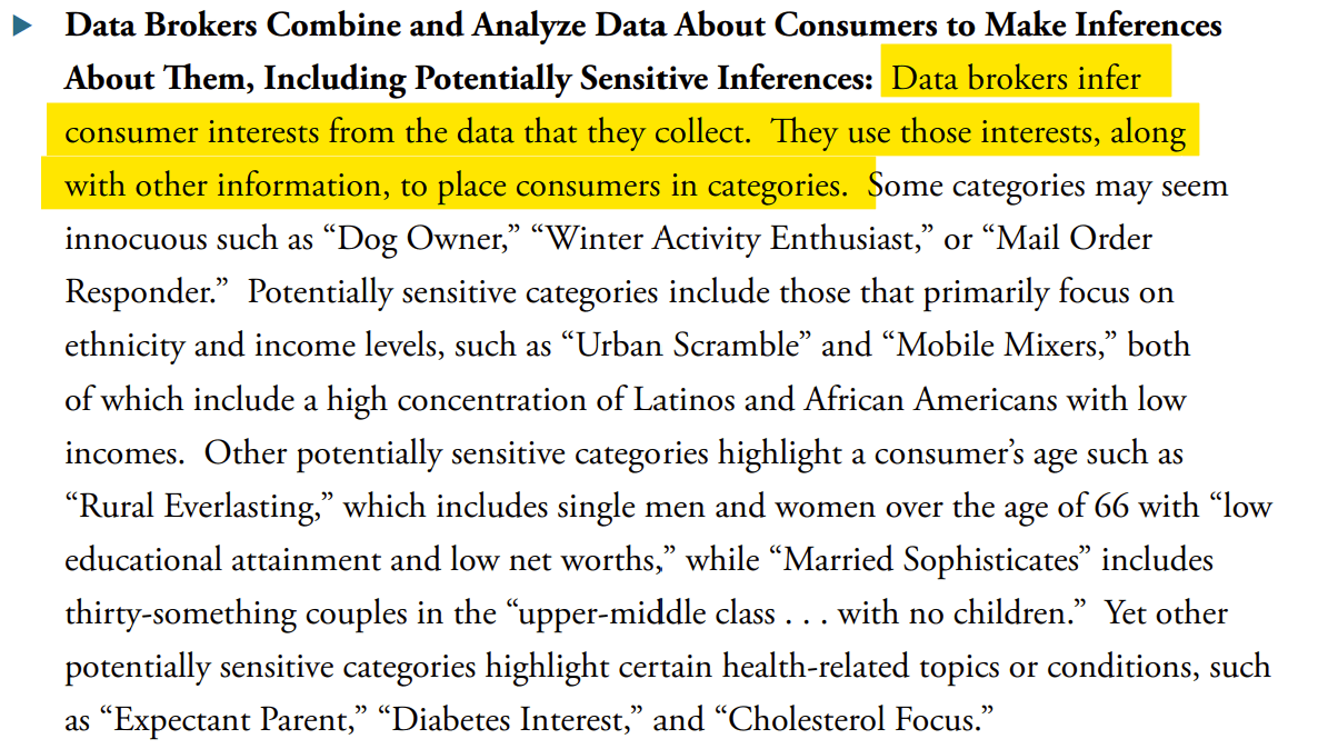 Screenshot from FTC report "Data Brokers: A Call For Transparency and Accountability" on how data brokers infer information about people