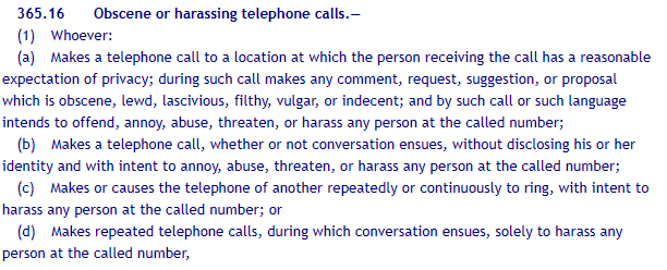 Florida Statute 365.16