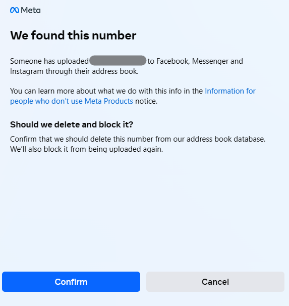 Meta - we found this number pop-up