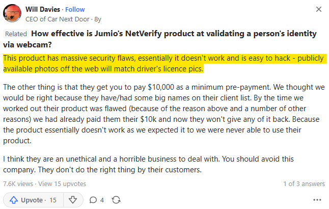 Jumio's NetVerify product review on Quora