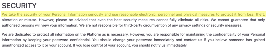 KashKick "Security" section in its privacy policy