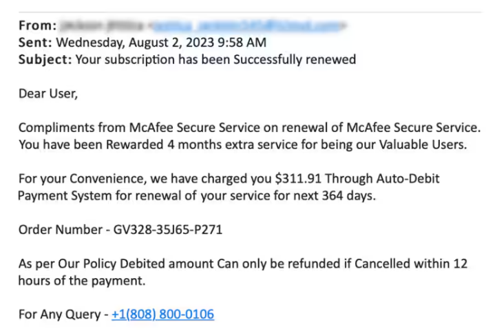 McAfee phishing scam