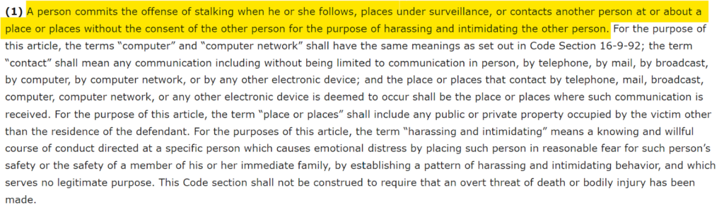 Georgia stalking law - O.C.G.A. § 16-5-90