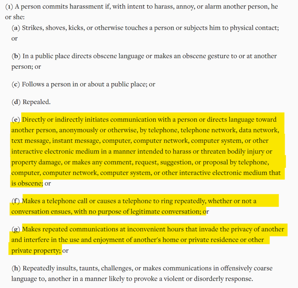 Colorado harassment law - Colo. Rev. Stat. § 18-9-111