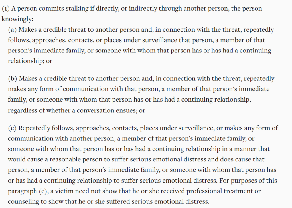 Colorado stalking law - Colo. Rev. Stat. § 18-3-602