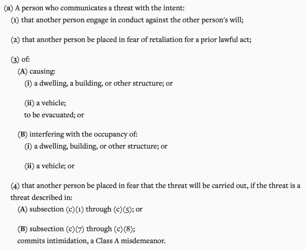 Indiana intimidation