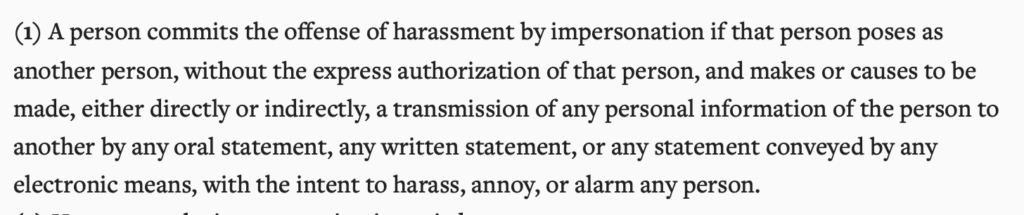 Hawaii harassment by impersonation 