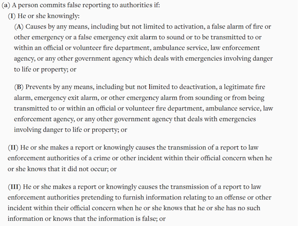 Colorado swatting law - Colo. Rev. Stat. § 18-8-111