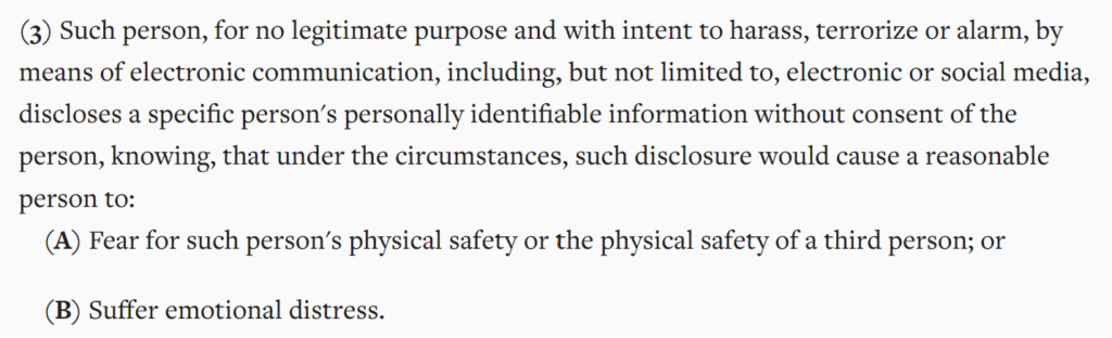 Connecticut doxxing law - Conn. Gen. Stat. § 53a-181d